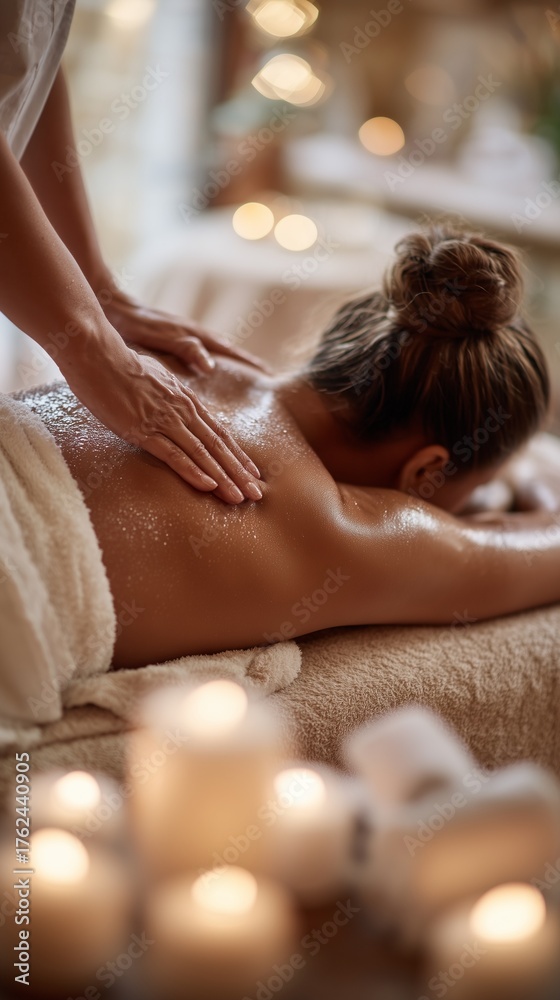 Obraz premium Relaxing spa treatment for a woman with a serene atmosphere.