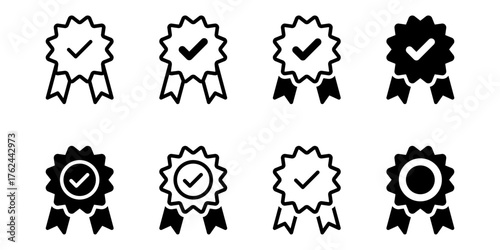 award icon symbol, premium quality certify icon sign - medal, prize, verified, badge, ribbon. certification, verification, quality, and achievement vector icon in solid and outline styles