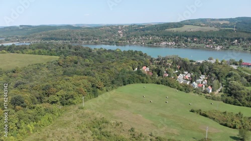 Drone aerial footage from a Hungarian landscape, near the small village Orfu