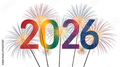 Colorful fireworks display forms the number 2026, celebrating a new year with vibrant energy.
