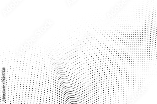 Monochrome dotted terrain sweeping across white field, subtle depth from halftone mesh, refined abstract tech texture perfect for headers covers and sleek UI backgrounds