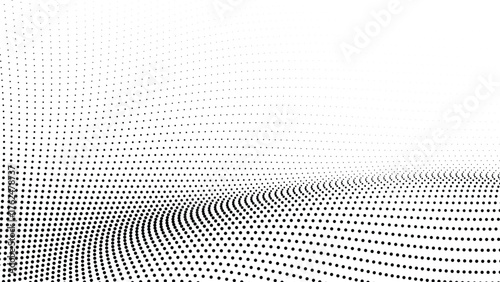 Curved dotted halftone field sweeping smoothly, minimal abstract wave mesh design ideal for modern branding wallpapers posters and presentation backgrounds
