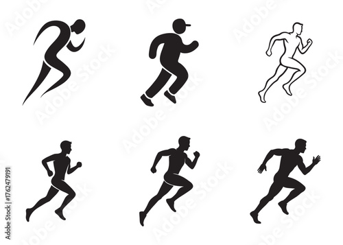 Running Athlete Silhouette Vector Set , Sports, Fitness & Marathon Icons , Dynamic Runner Illustrations for Training, Health, and Motivation Designs