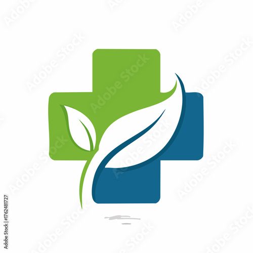 A stylized emblem combining healthcare elements with botanical growth and environmental concepts