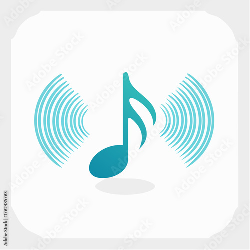 Abstract illustration of a musical note emitting sound waves on a white backdrop