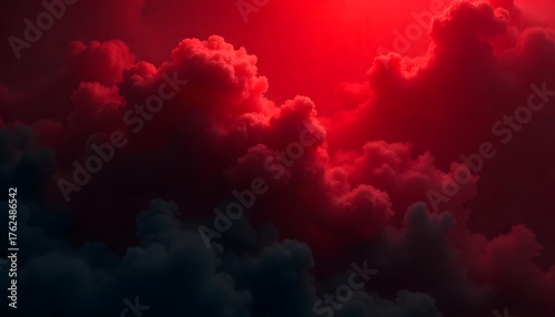 Dramatic red sky with ominous dark clouds at twilight