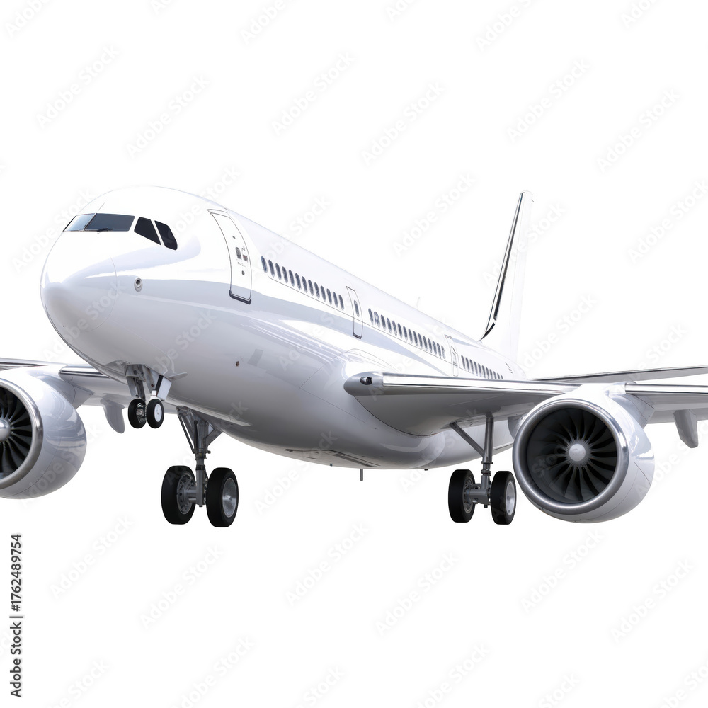 Fototapeta premium White passenger airplane isolated on transparent background