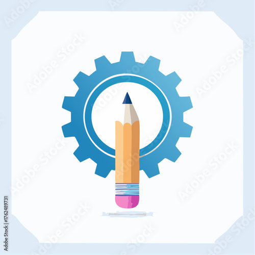 Creative Process and Mechanical Precision: Conceptual Illustration of Pencil and Gear