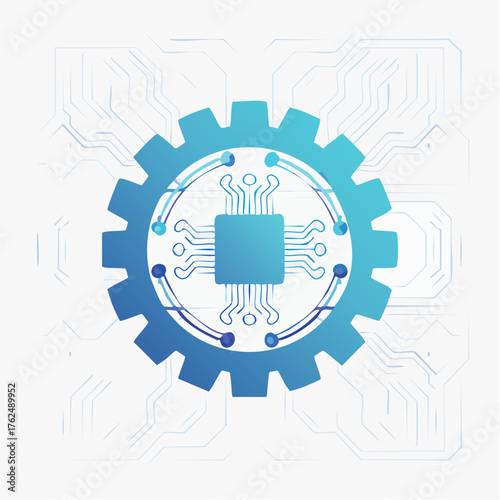 Conceptual representation of technological integration: a gear with a digital circuit core