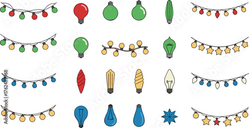 a set of festive christmas string lights and bulbs vector 