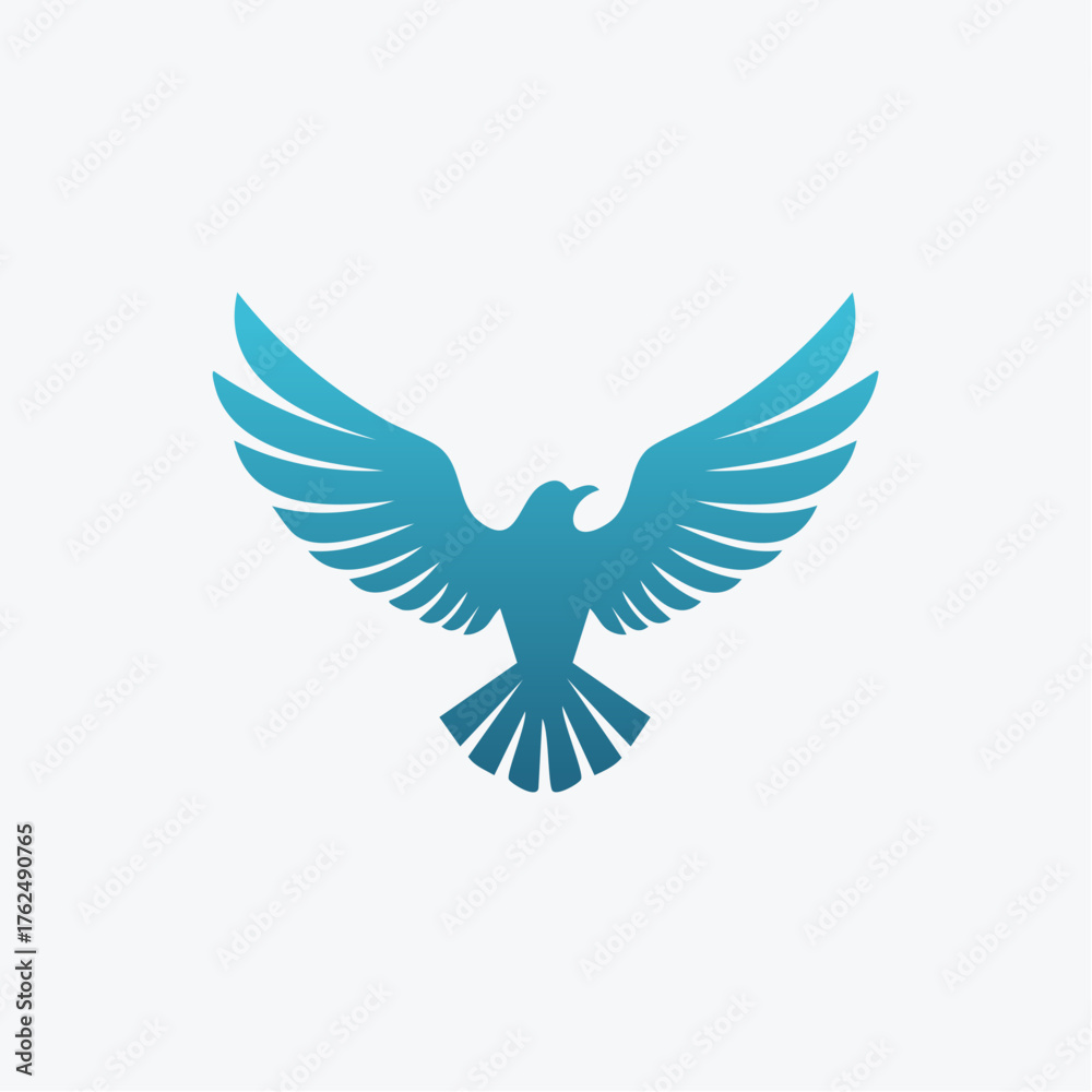 Fototapeta premium Elegant gradient blue bird logo design featuring spread wings on a bright background