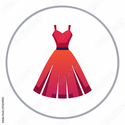 Elegant Vector Illustration of a Stylish Red Dress Within a Circular Frame