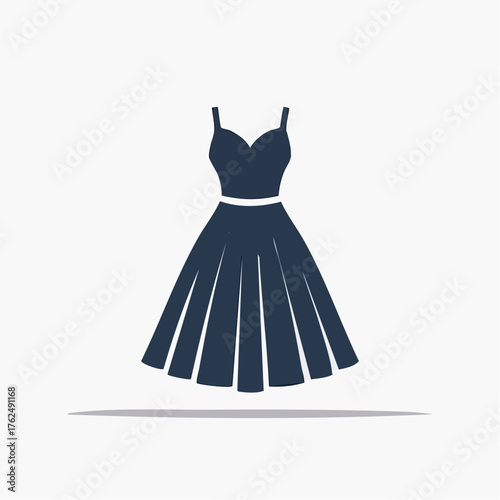 Elegant silhouette of a formal dress in navy blue, ideal for fashion design and apparel branding