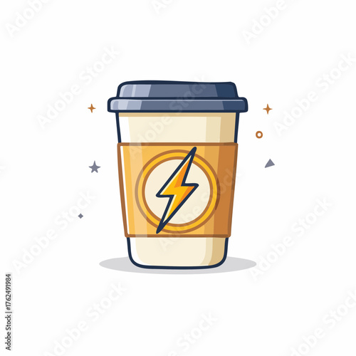 Illustrated Cup Depicting Energy and Vitality, Suitable for Coffee and Beverages