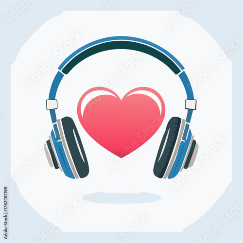 Iconic representation of musical affection, headphones embracing a vibrant, pulsing heart symbol
