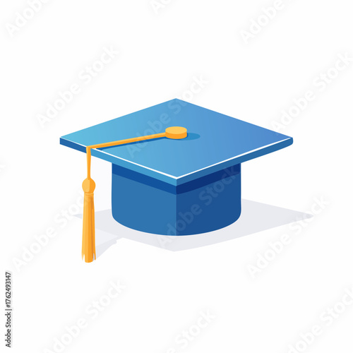 Illustration of a bright blue graduation cap with a gold tassel and a minimalist design