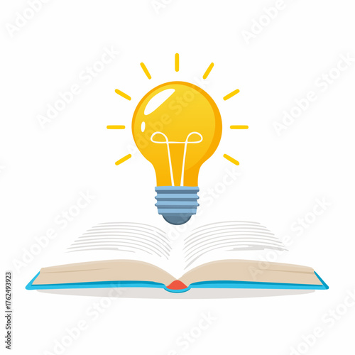 Illustration of a luminous lightbulb over an open book representing education and knowledge
