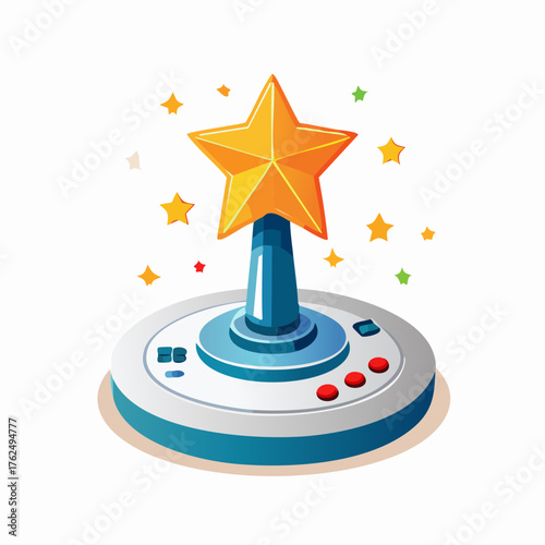 Illustration of a Video Game Joystick Topped with a Star and Sparkling Accents
