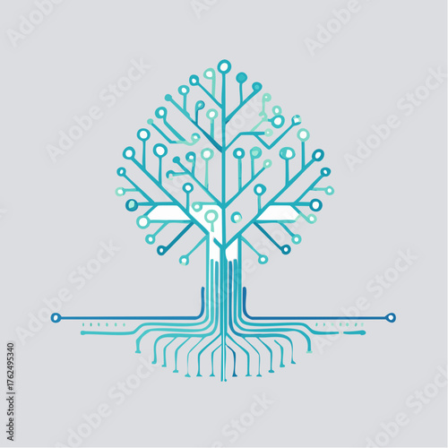 Intricate Digital Tree Depicting Network Connections and Technological Growth Abstract