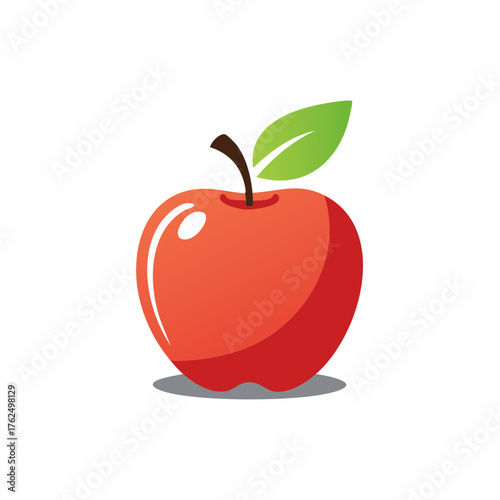 Vibrant illustration of a stylized red apple, showcasing fresh produce with a green leaf