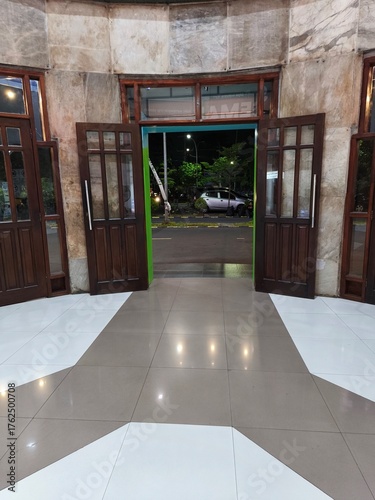 Opened Modern Wooden Glass Double Entrance Doors