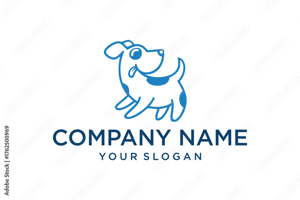 Obraz premium Cute Blue Minimalist Dog Logo Template with Playful Design