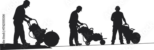 Heavy machinery operation, construction worker silhouette, equipment handling artwork, industrial labor design, ramp pushing job illustration