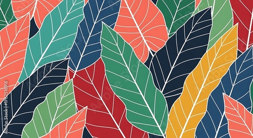 Colorful Tropical Leaves Seamless Pattern Design.
