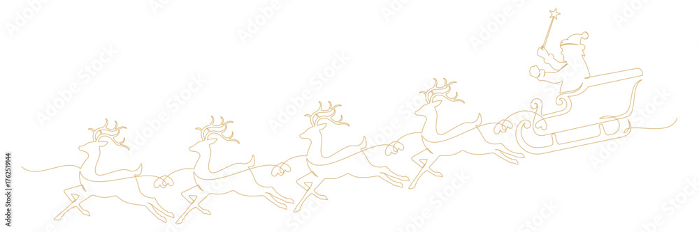 Fototapeta premium sleigh with Santa Claus and reindeer continuous line drawing on white background vector.eps