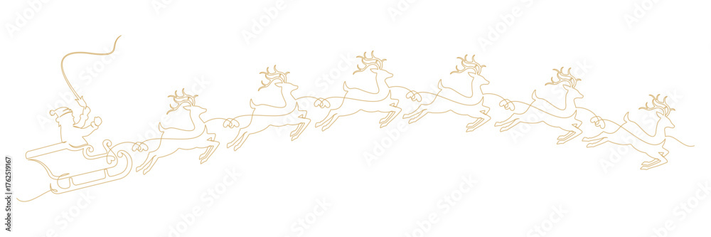 Fototapeta premium sleigh with Santa Claus and reindeer continuous line drawing on white background vector 1.eps