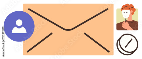 Mail envelope, profile icon, user portrait, and sent status indicating digital communication, messaging, and user profiles. Ideal for contact, email marketing, networking notifications messaging