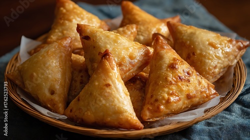 mini triangle samsa samosa made using patti or strip, popular home made snack from India arabic.