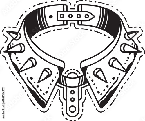 Bold black and white tattoo design of a spiked collar illustrati