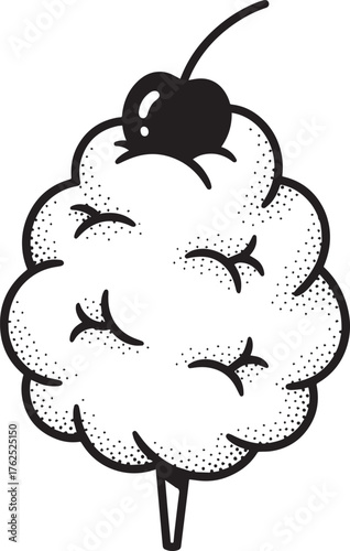 Whimsical confection drawing with cherry on top evokes childhood