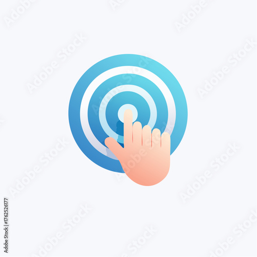 Finger interacting with a concentric target graphic, aiming for precision and focus
