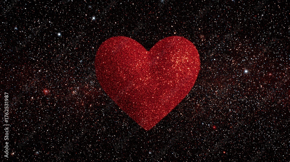 Obraz premium Red Glittery Heart Against a Starry Night Sky.