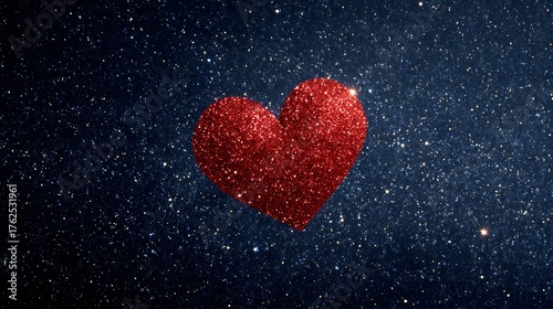 Red Glittery Heart Against a Starry Night Sky.
