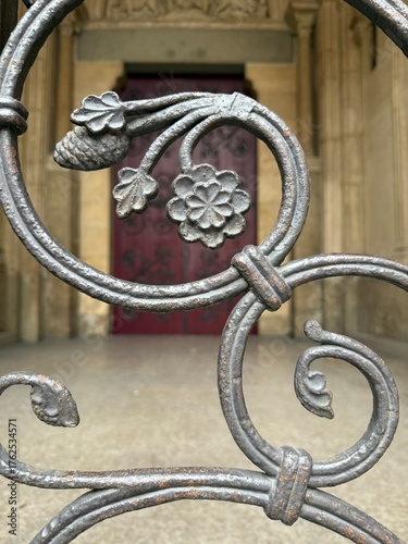Ornate wrought iron gate with floral details