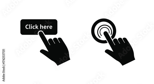 Hands interacting with digital interface elements button and circular touch