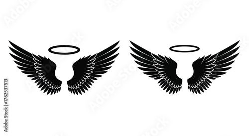 Two pairs of black angel wings and halos simple graphic design
