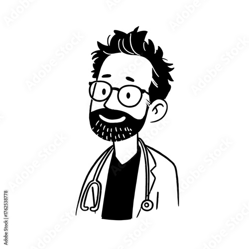 Doctor. Doctor simple black and white line art vector logo