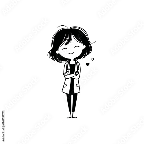 Doctor. Doctor simple black and white line art vector logo