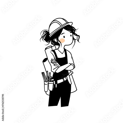 Builder. Builder simple black and white line art vector logo