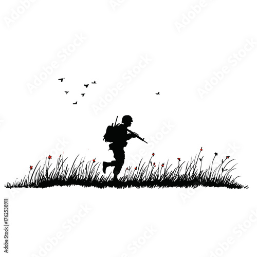 Soldier. Soldier simple black and white line art vector logo
