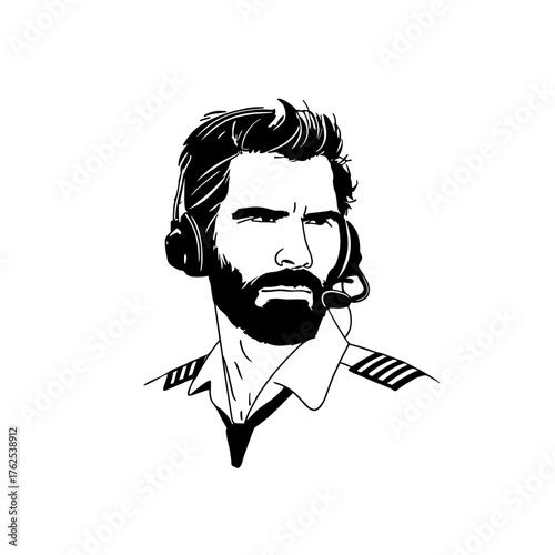 Pilot. Pilot simple black and white line art vector logo