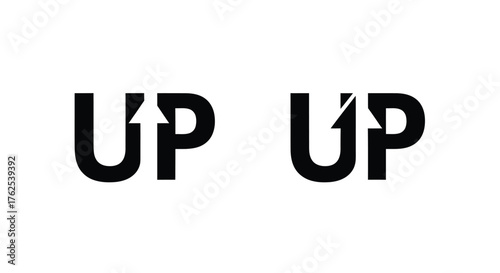 Bold black lettering of the word up repeated twice with an arrow