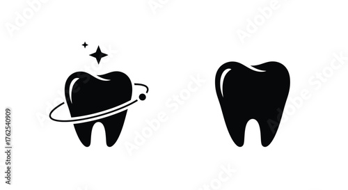 Clean and healthy teeth illustration with sparkles and orbital detail