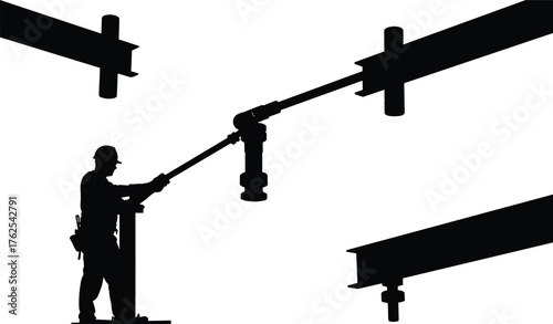 Cabinet assembly illustration, construction worker, power drill, screwdriver use, wall cabinet, safety helmet, carpentry process, furniture installation, repair work, training skills