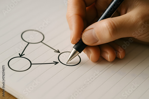 Conceptualizing Connections: A hand meticulously sketches an interconnected diagram, illustrating the dynamic flow of thoughts and ideas.