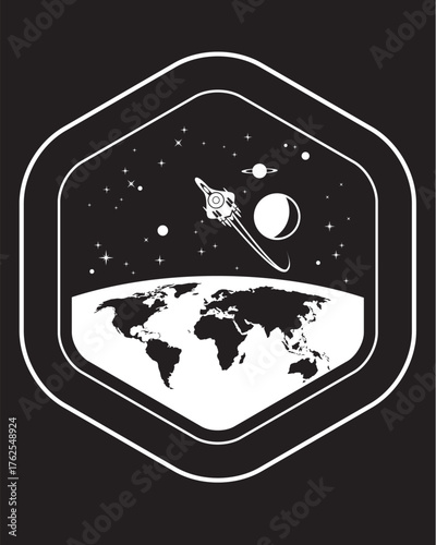 View from spaceship travelling over the Earth - vector illustration 